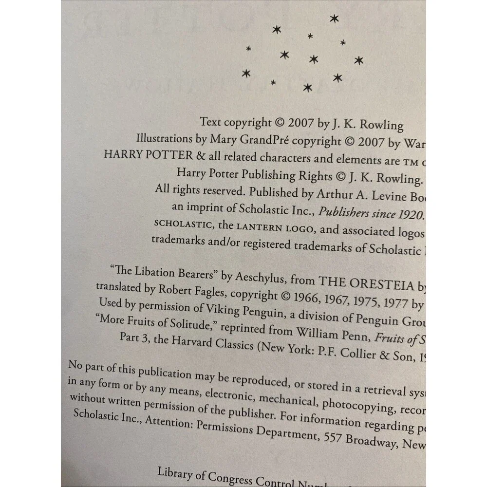 Harry Potter and the Deathly Hallows J. K. Rowling 1st Edition 2007 HC No Cover